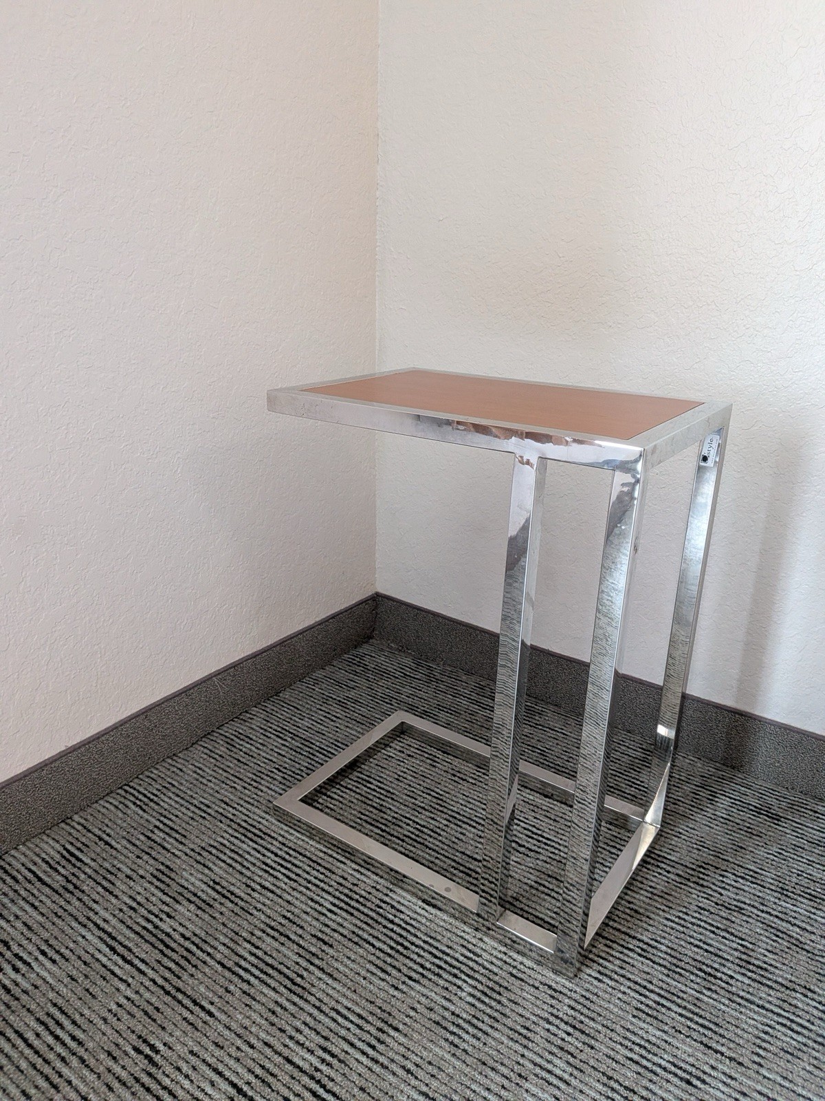 Chrome Metal & Wood C-Shaped End Side Table, Rectangular, 18x12x23.5