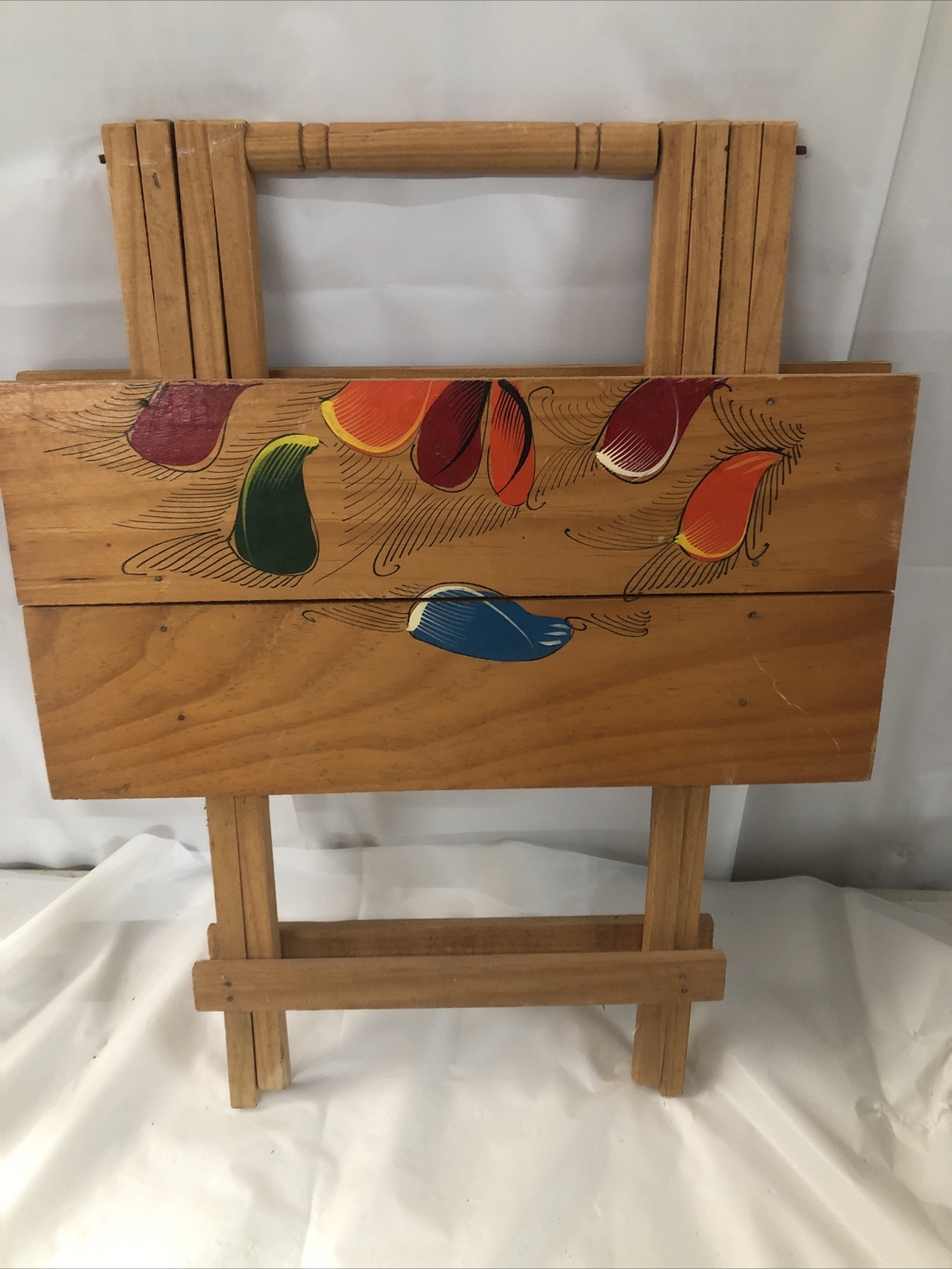 Rare Handmade Cedar Folding Table W/design Wooden End table light weight