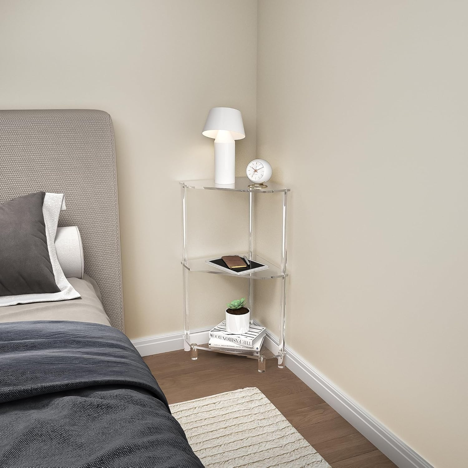 Stylish Acrylic 3-Tier Corner Side Table for Any Room – 11.8” x 26