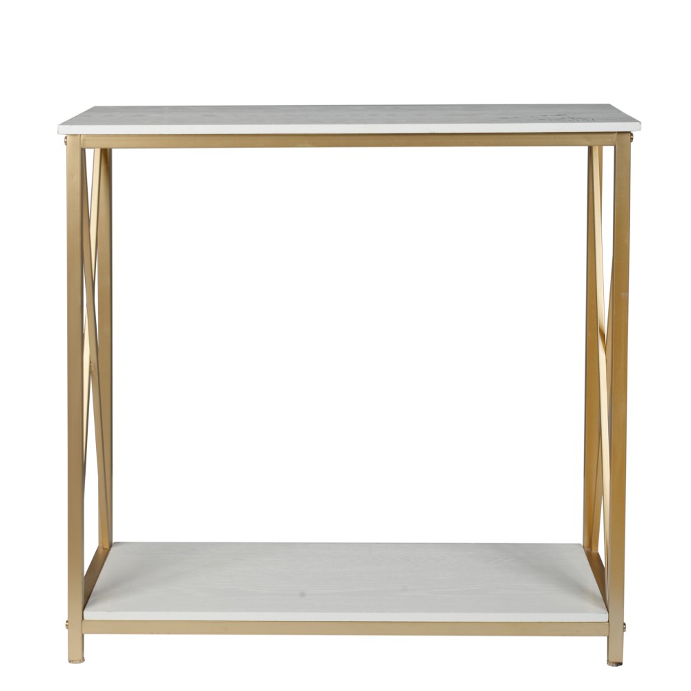 2-Tier Console Table Gold Sofa Entry Table with White Top and Gold Metal Frame