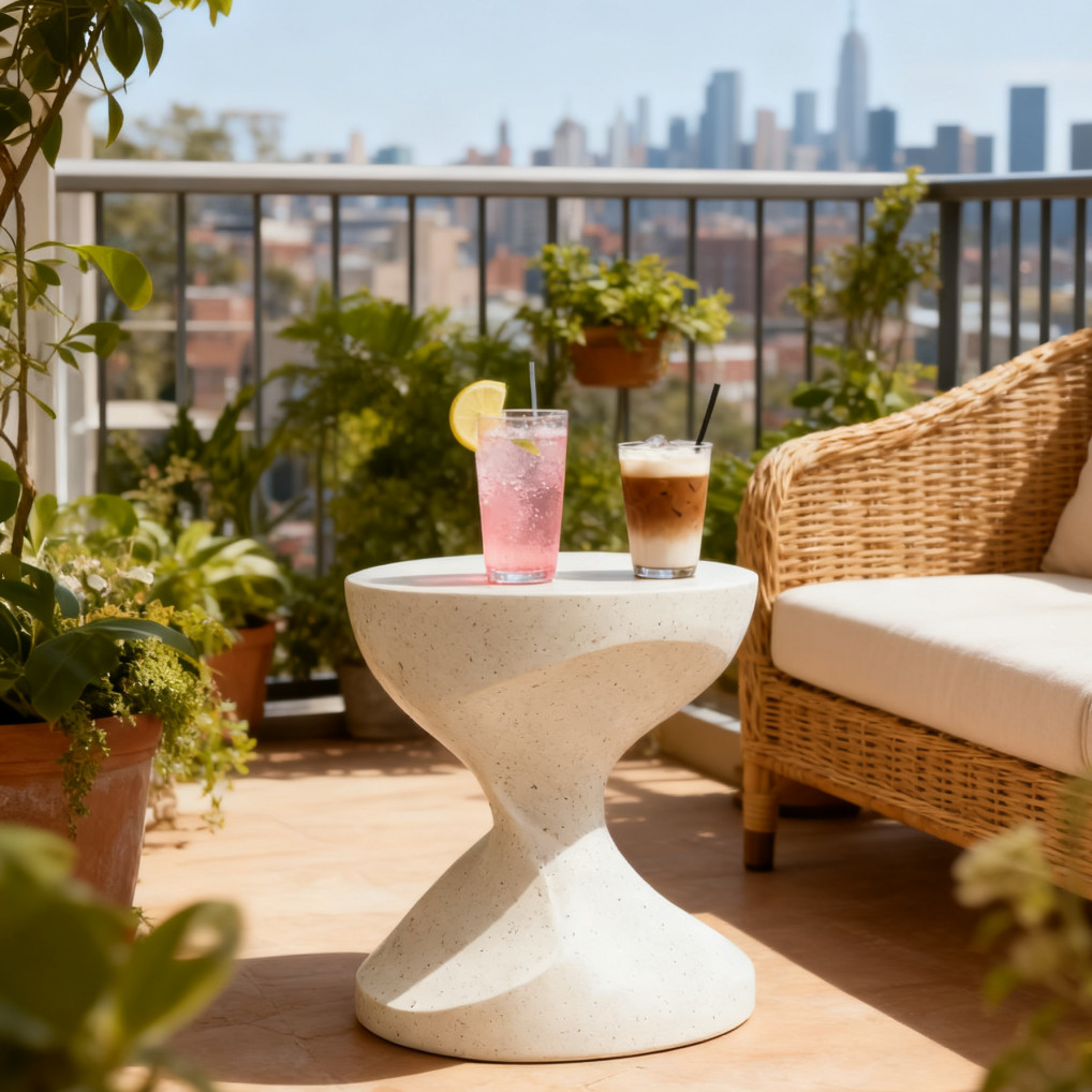 Side Table Modern Art Deco Indoor/Outdoor Accent Table Cream Terrazzo Finish