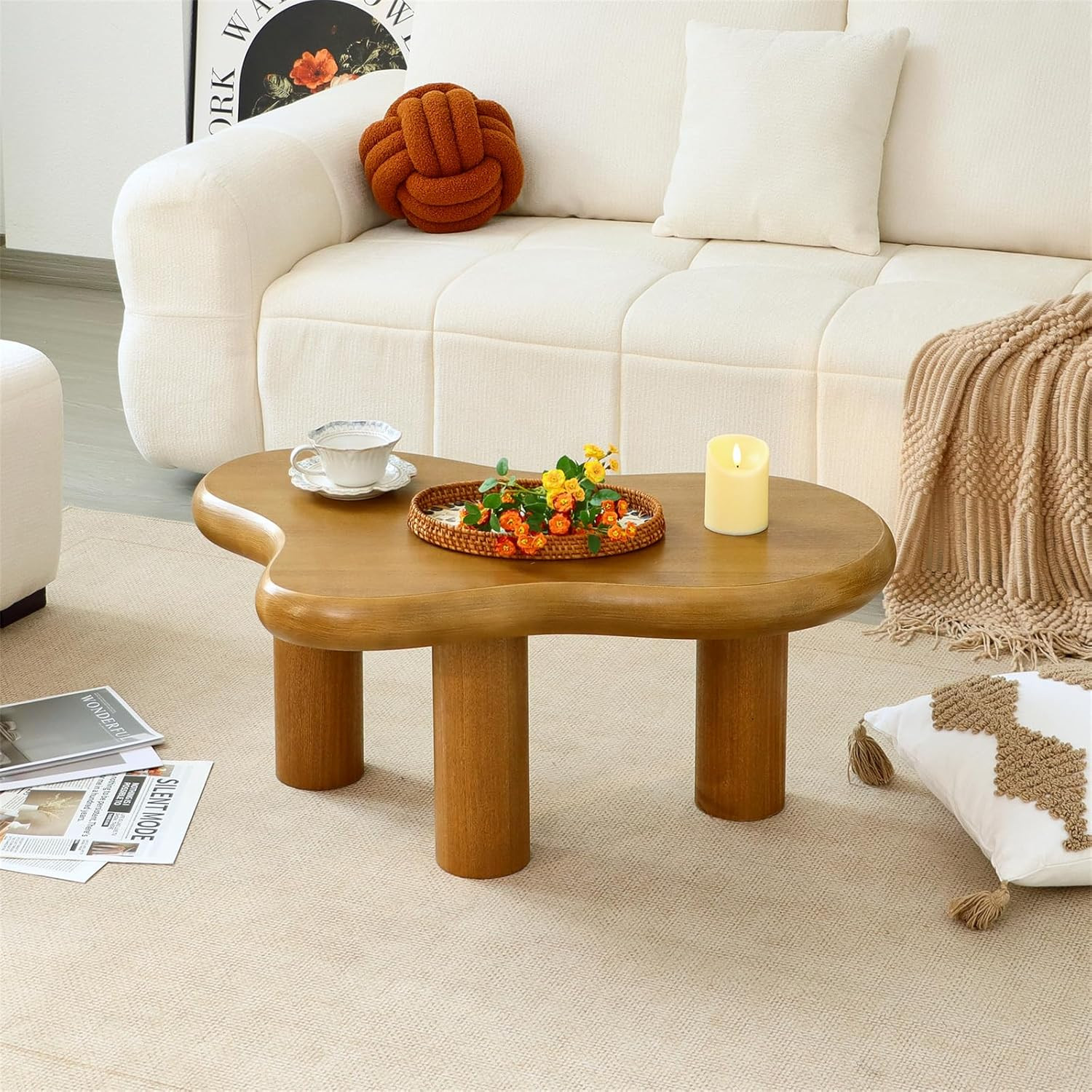 Modern 34″ Cloud Coffee Table – Stylish Wood Accent Table for Any Room