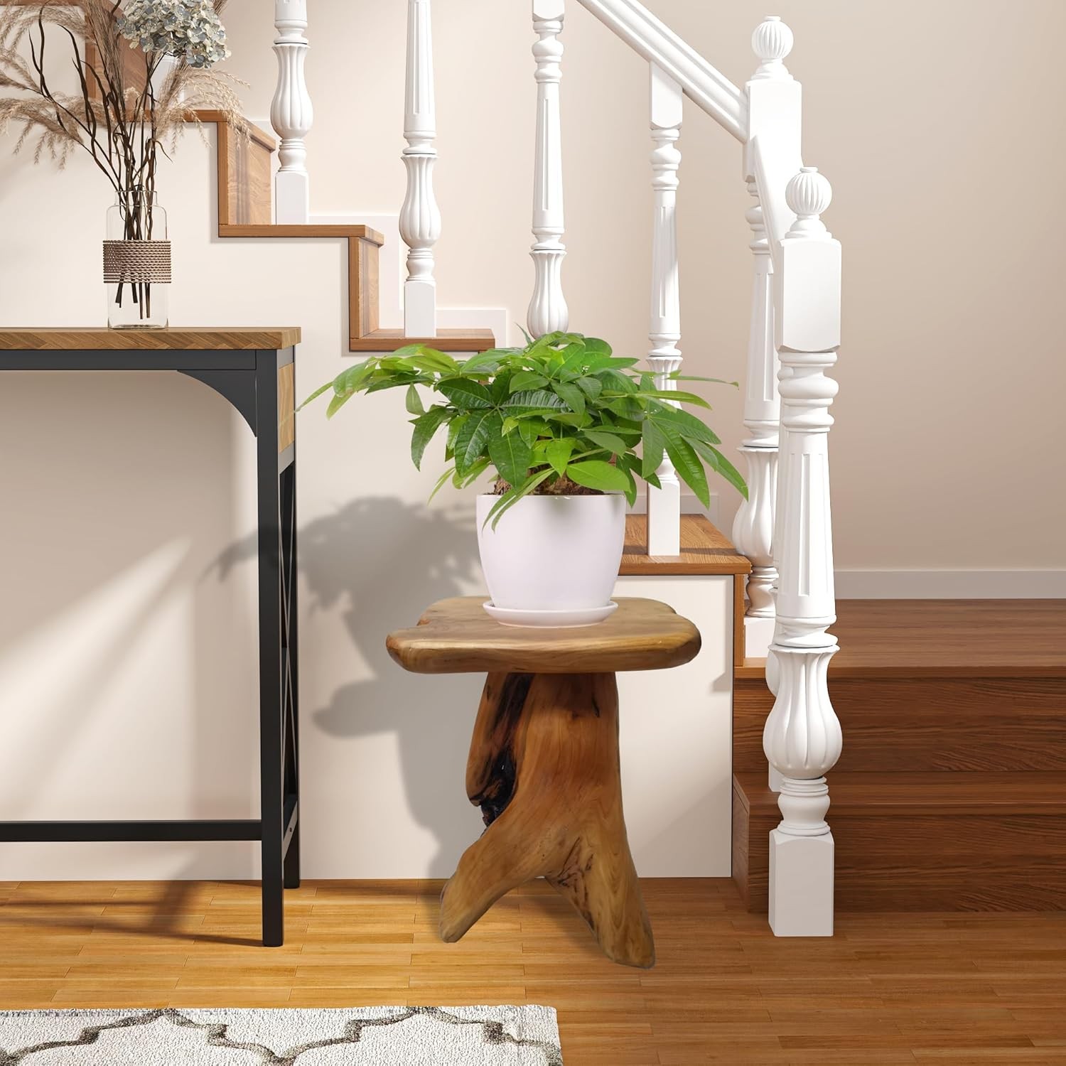 Brefhome 18.9″ Tall Cedar Tree Stump Stool Natural Wood Side Table Hand-Carved