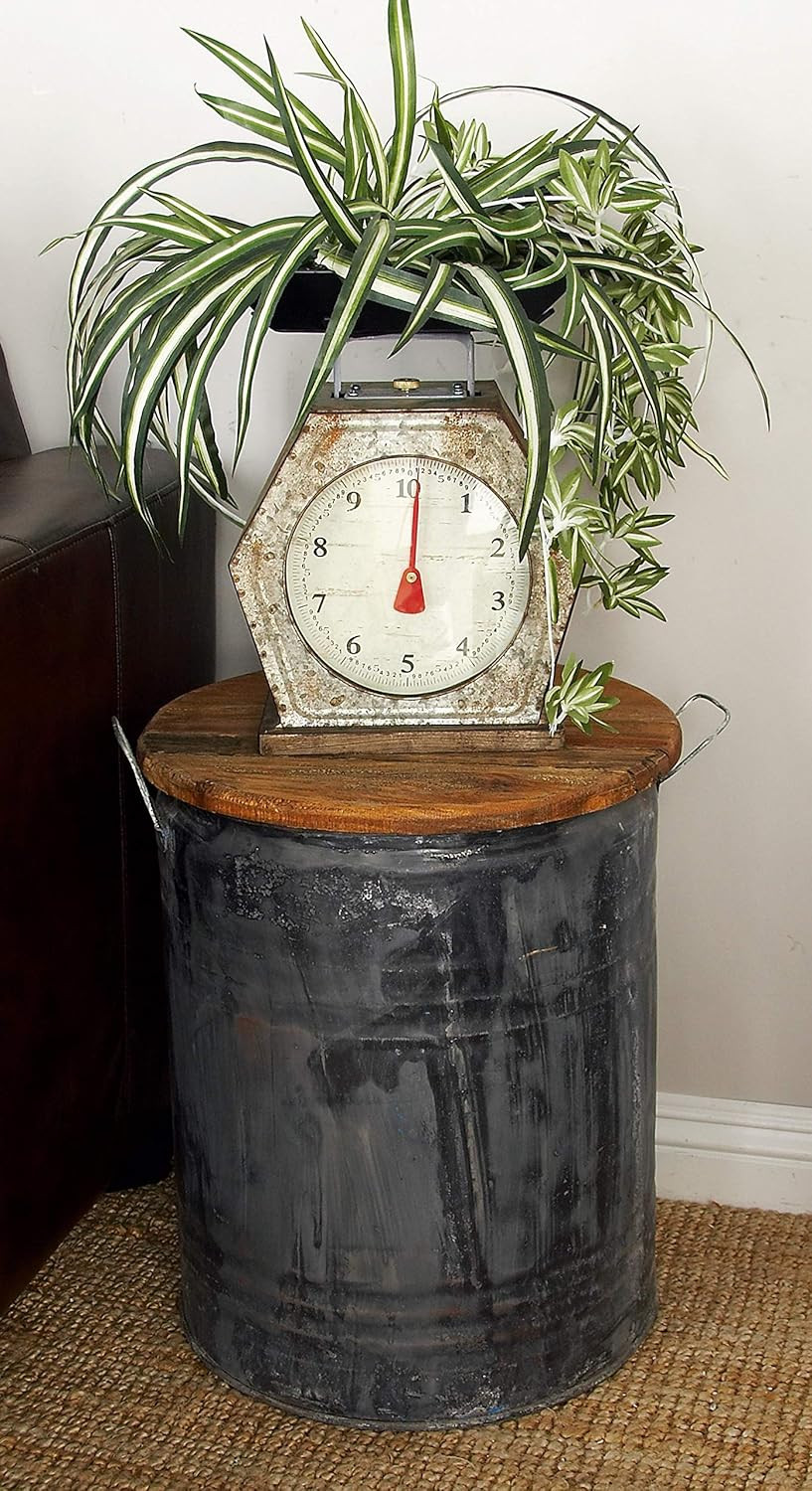 Gray Metal Side Accent Table with Brown Wood Top, 16″x16″x20