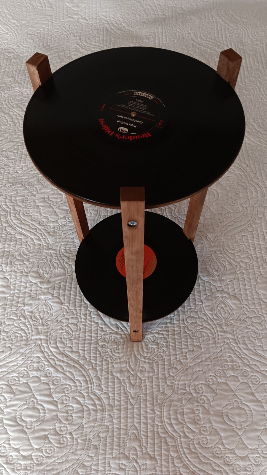 Record Table, Two Shelf LP Retro Record Side Table, Plant Stand