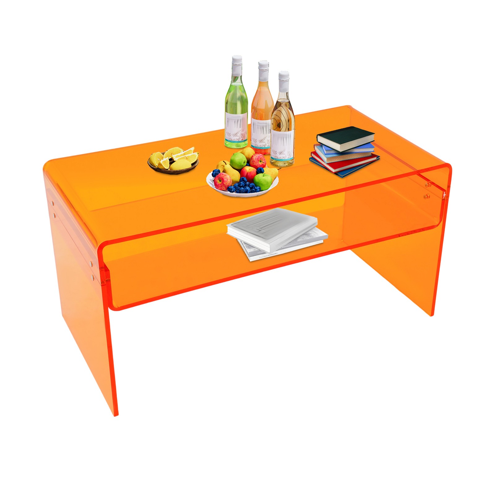 Acrylic Coffee Table 2 Tiers Modern Side Table End Desk Orange 31.5×15.8×15.8in