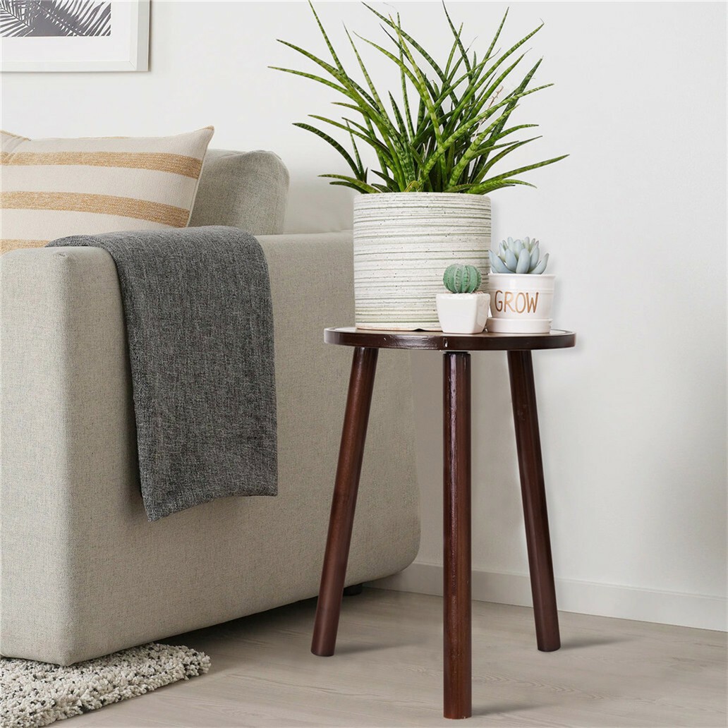 2PCS Retro Round Side Table Bamboo Plant Stand Flower Pots Holder 3-Legs Stools
