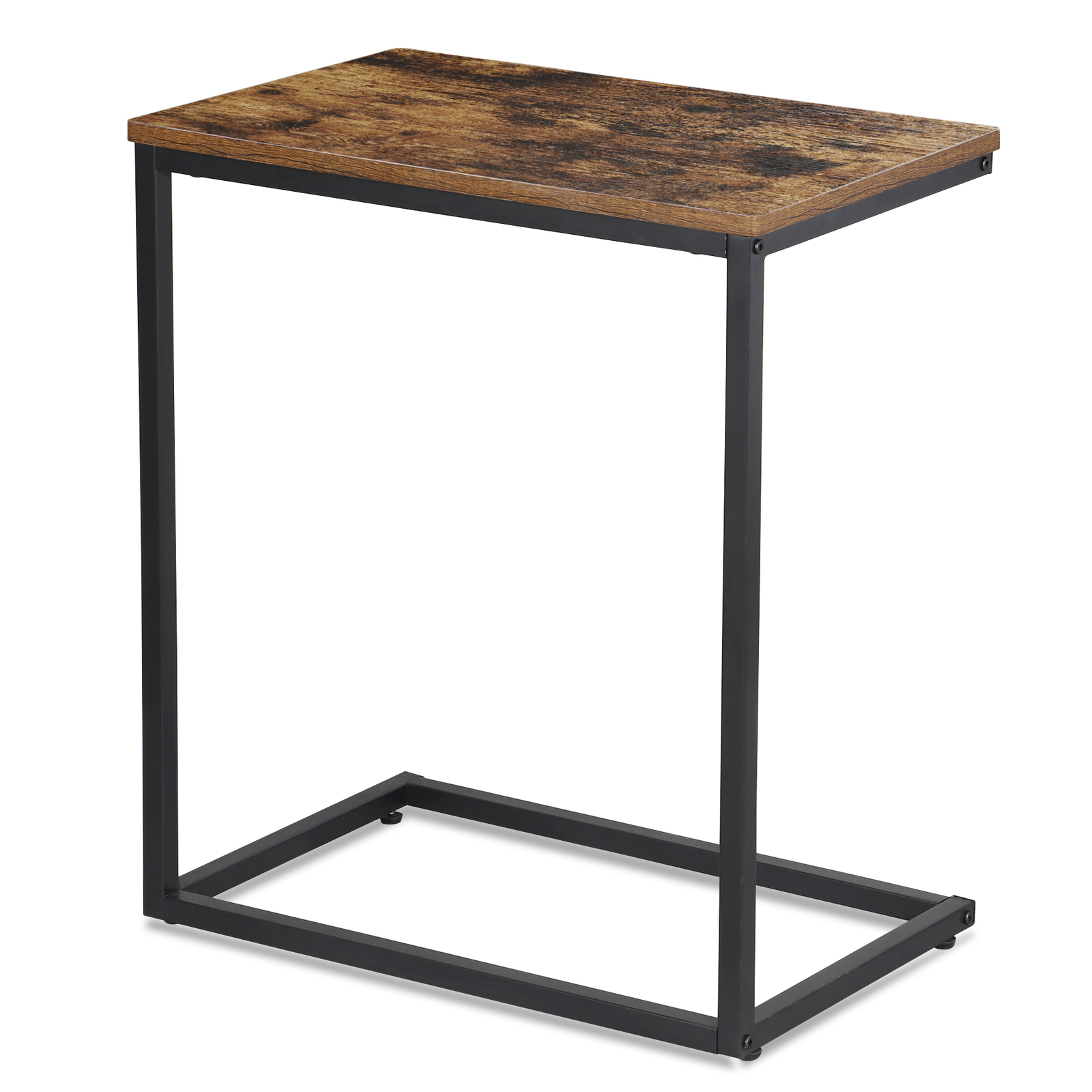 C-Shaped Side Table Couch Sofa End Table for TV Trays Living Room Rustic Brown