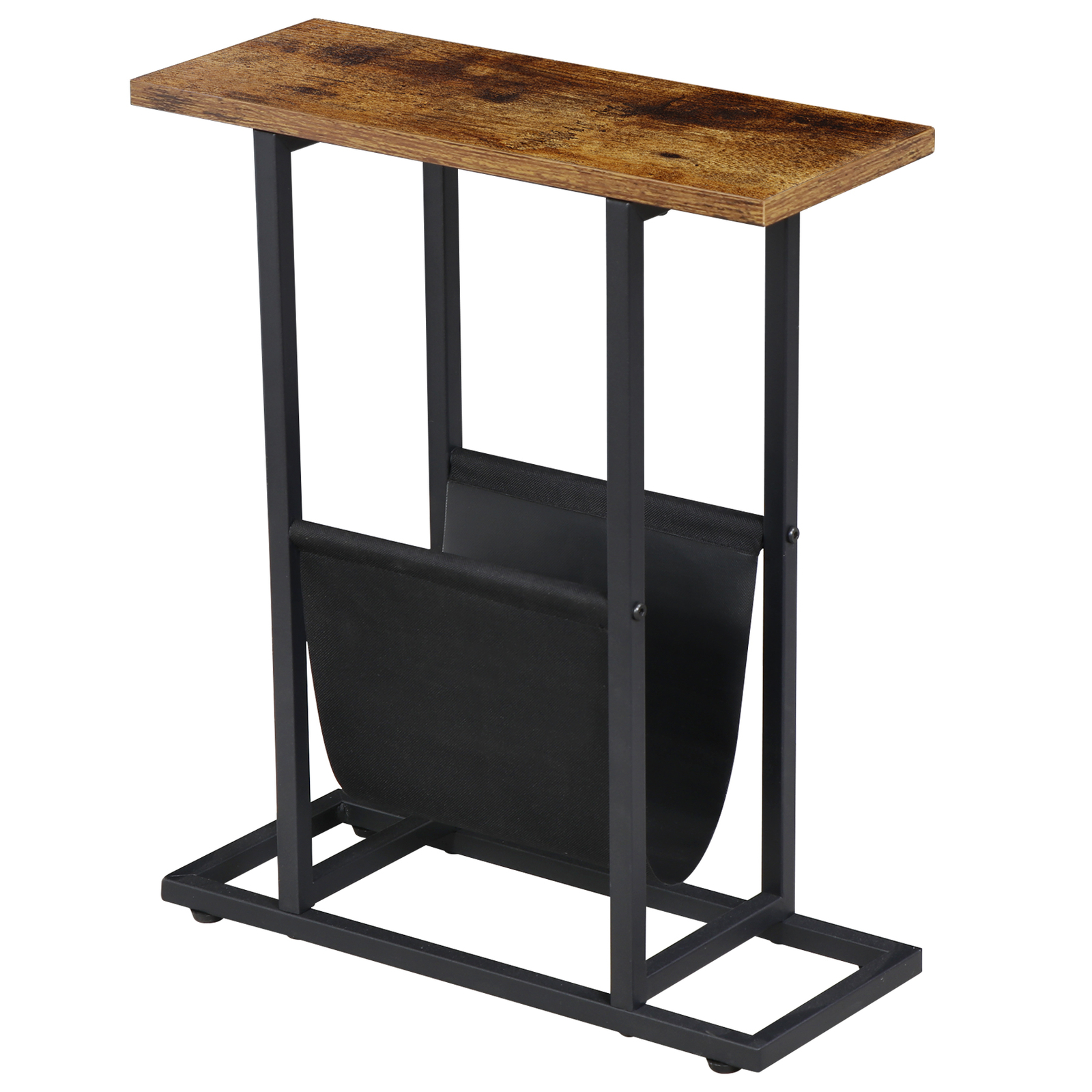 Side Table End Table with Magazine Holder for Living Room with Metal Frame Brown