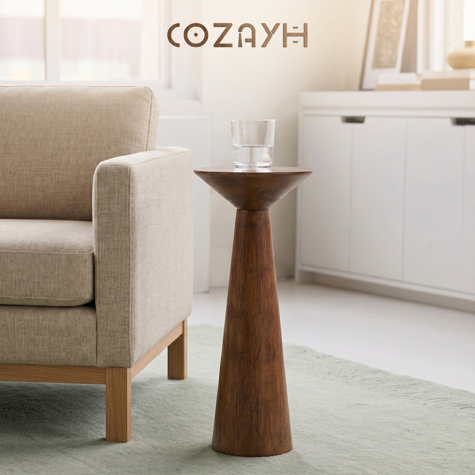 COZAYH Pedestal Tall Round Martini Table for Living Rooms or Bedrooms, Walnut