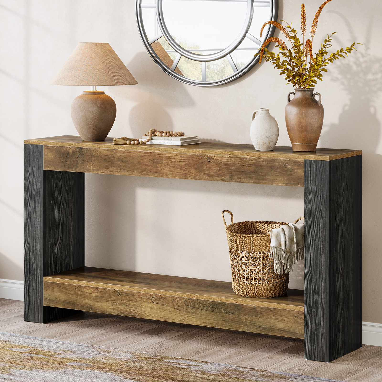 Tribesigns Rustic Entryway Console Table, 63″ Long Sofa Table Behind Couch Table