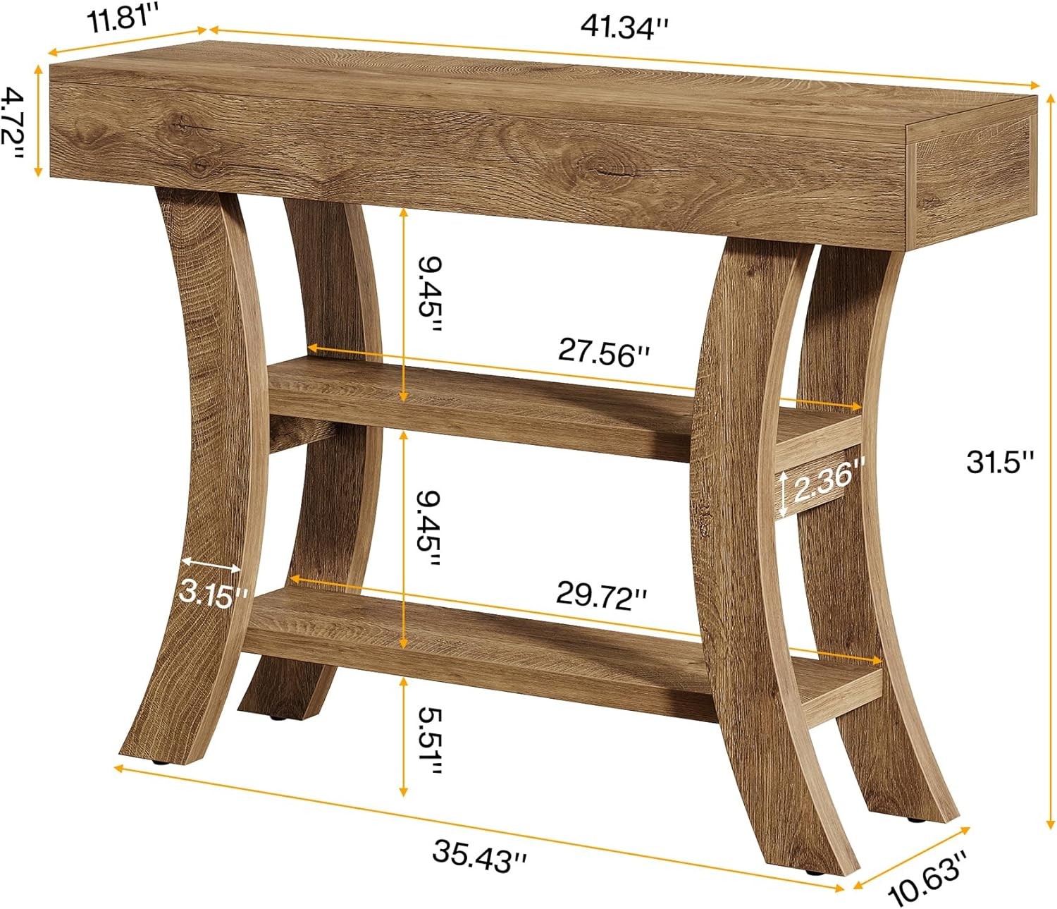 41″ Small Console Table Farmhouse Narrow Entryway Table with Storage Shelves