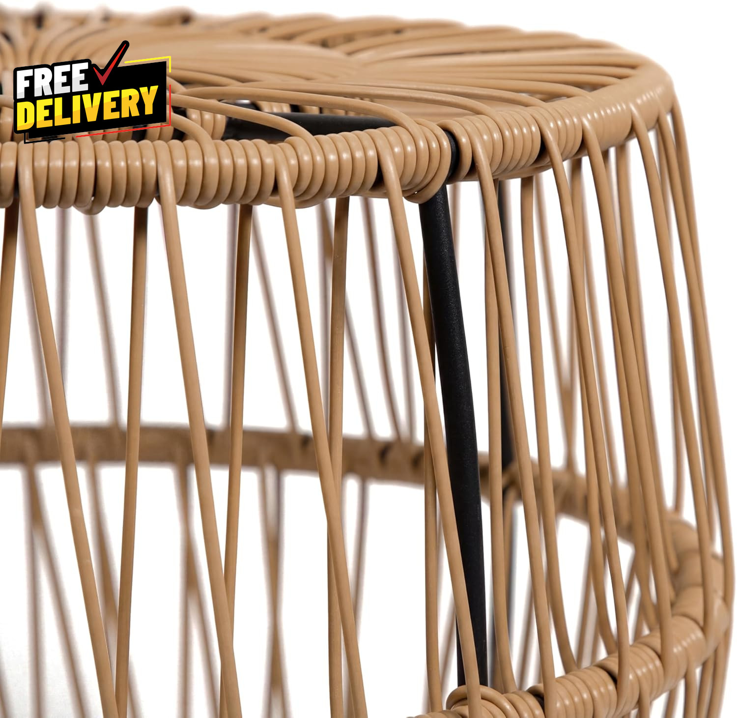 Ysar Boho Rattan round Coffee Table Outdoor with Metal Frame All-Weather and R..