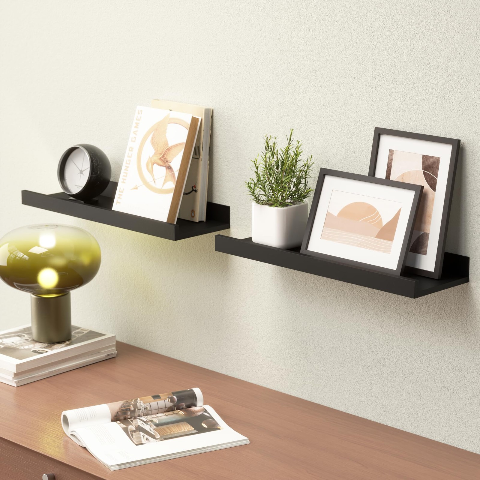 Boswillon Floating Shelves Wall Mounted Set of 2, Modern Black 15.7 in,