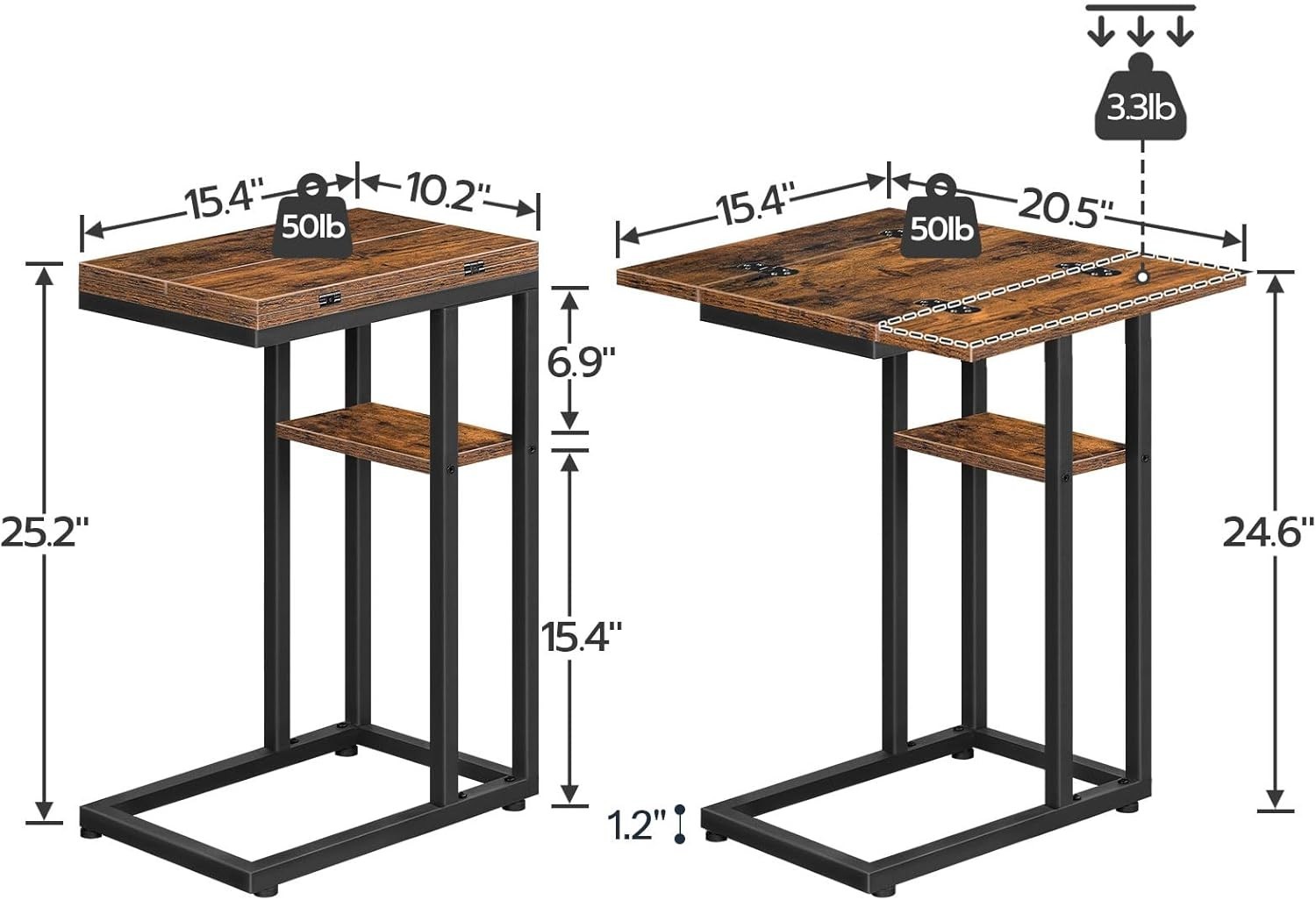 Foldable C Shaped End Table, C Shaped Side Table with Storage Shelf, Small Sn…
