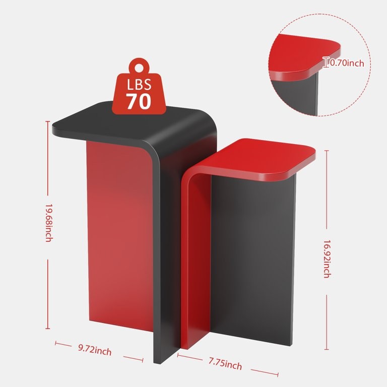 Modern Red/Black Two Tone End Table With Unique High Low Design Multifunctional
