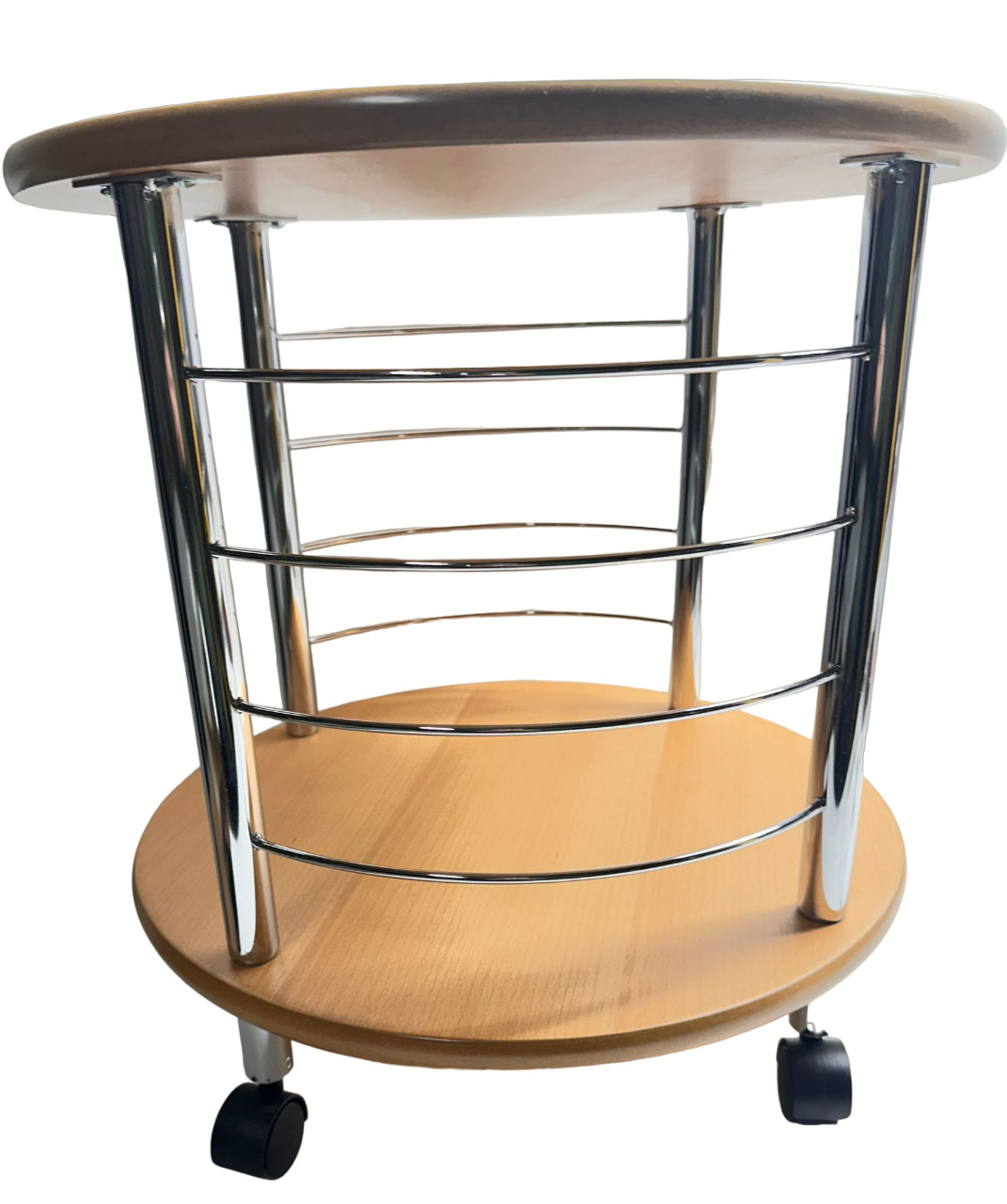 Organize It All Wood & Chrome Round Table with Castors 18.5 x 18.5 x 19.5in
