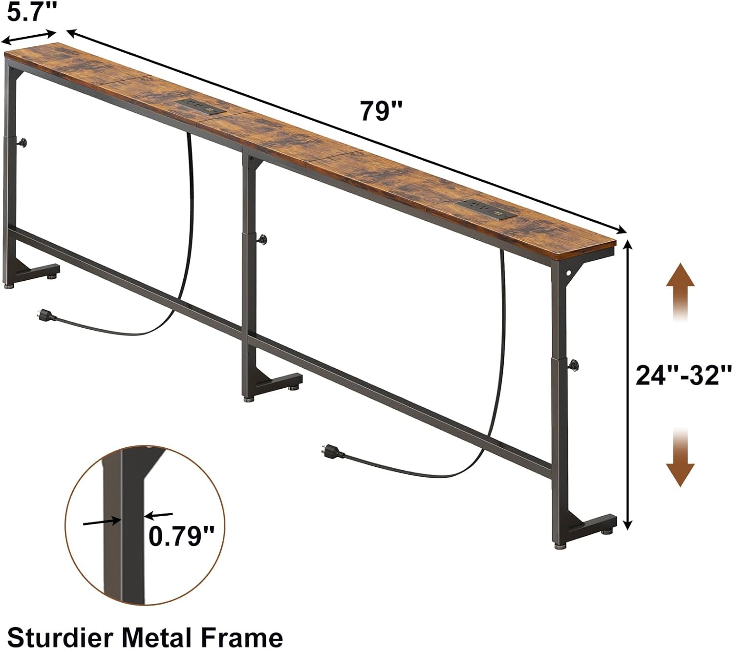 79in Behind The Couch Table Skinny Adjustable Height Sofa Table with Outlet