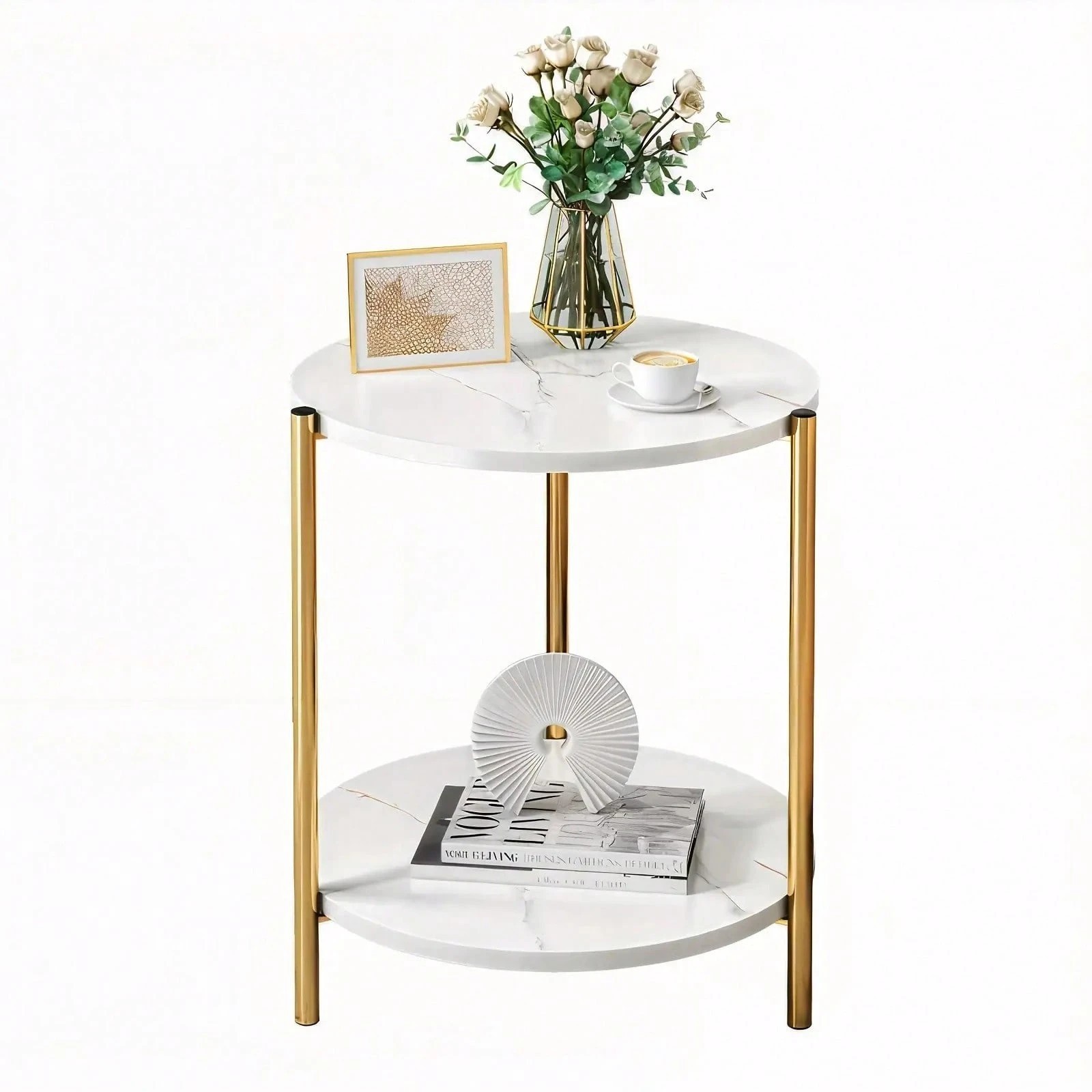New CozyNest Round Coffee Table Double Layer Metal Side Table Indoor Outdoor