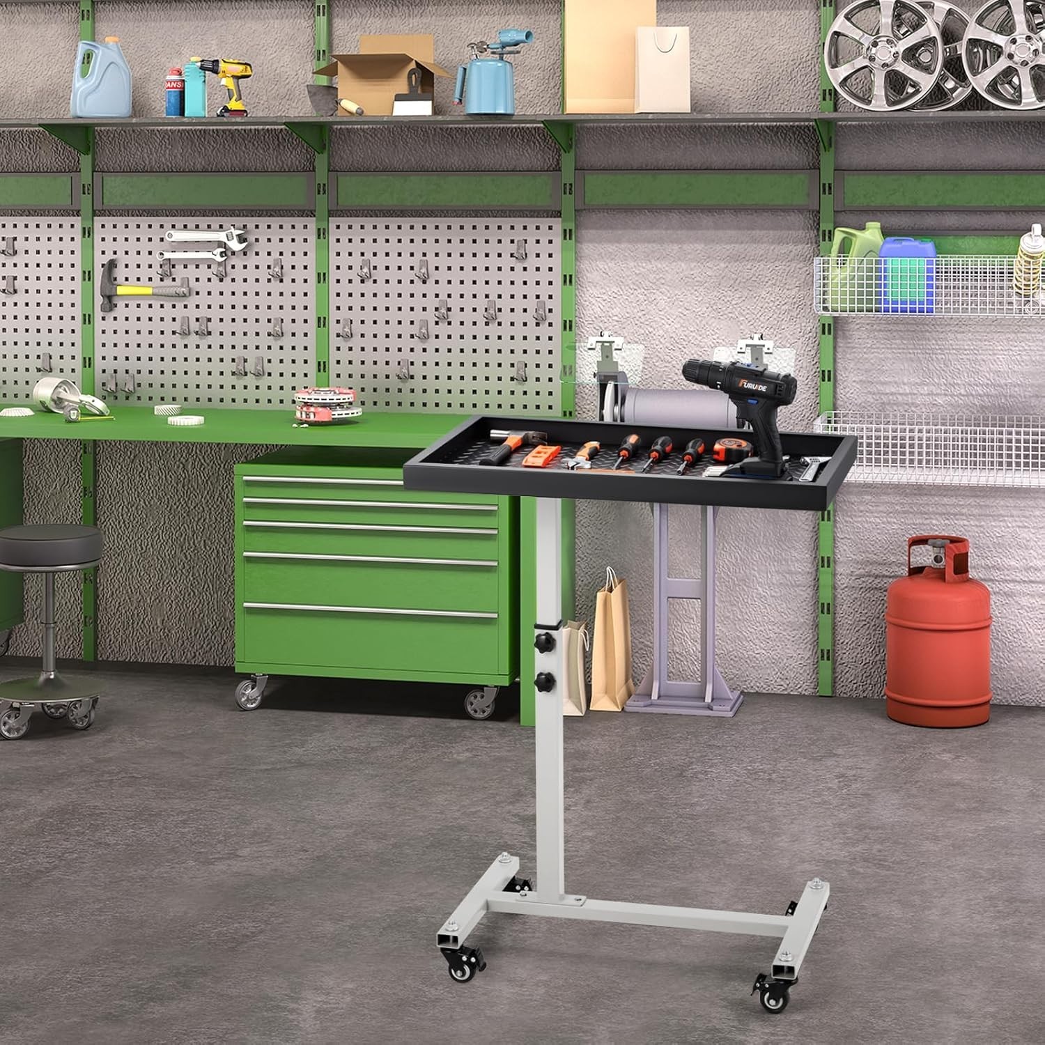 Ergonomic Rolling Tool Tray Table – 220LBS Capacity Adjustable Height Workbench