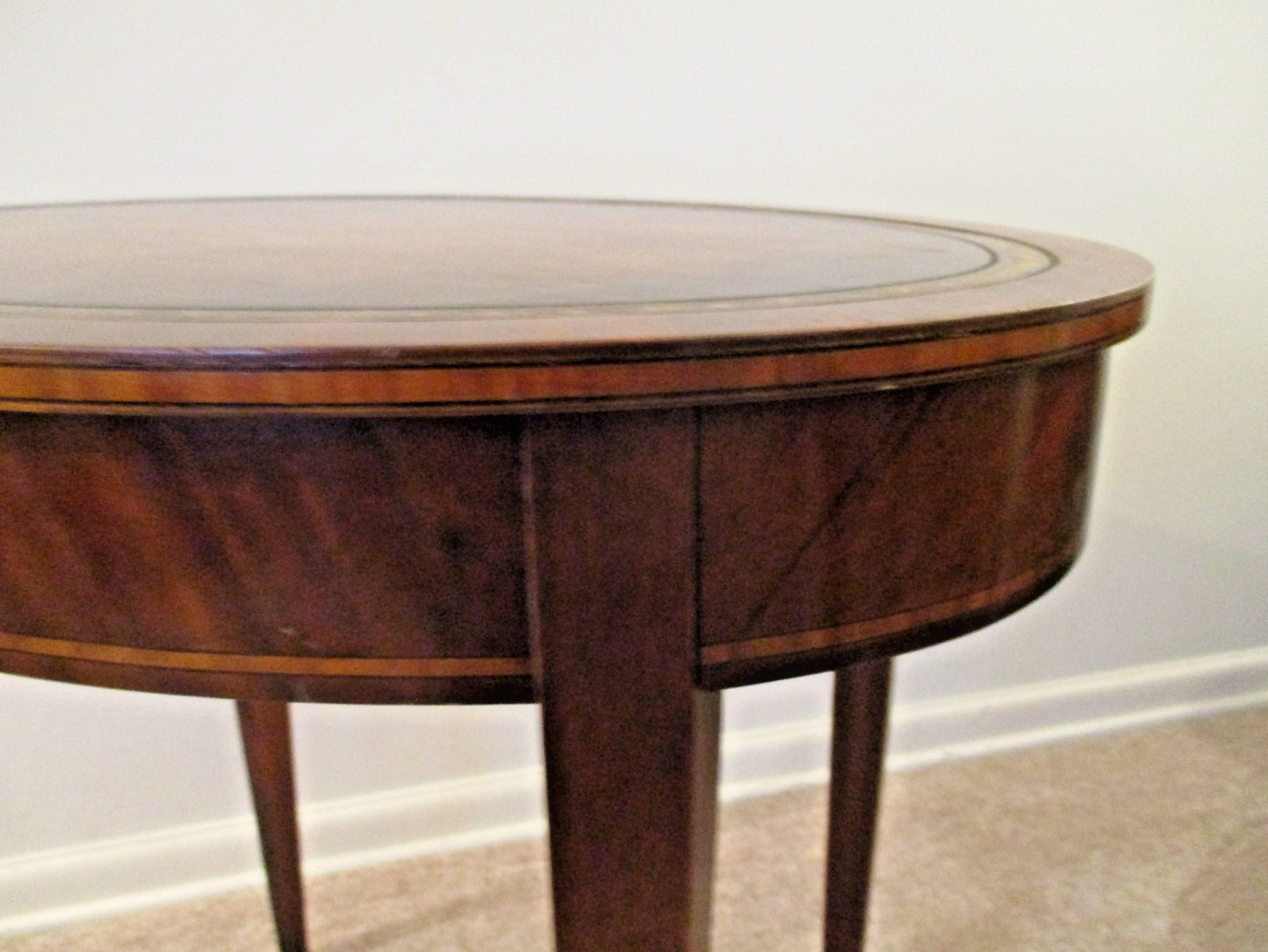mahogany nesting tables leather top oval set of 3 ship $75.00