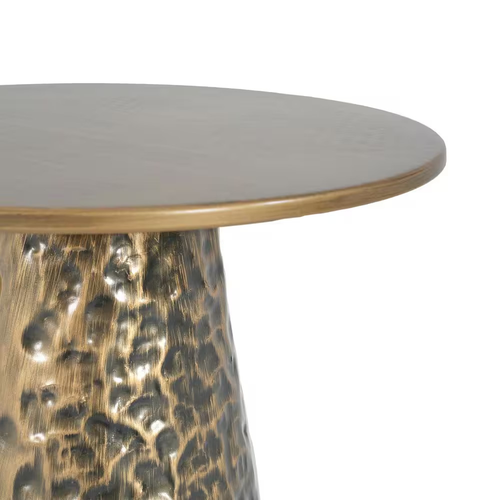 Retro 15 In. Copper round Metal End Table Accent Side Table with Hand-Hammered T