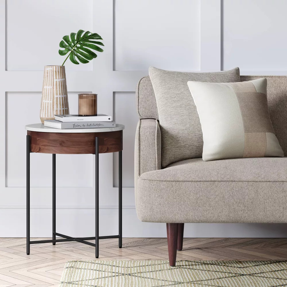 Birkdale Round Marble/Wood End Table White – Threshold