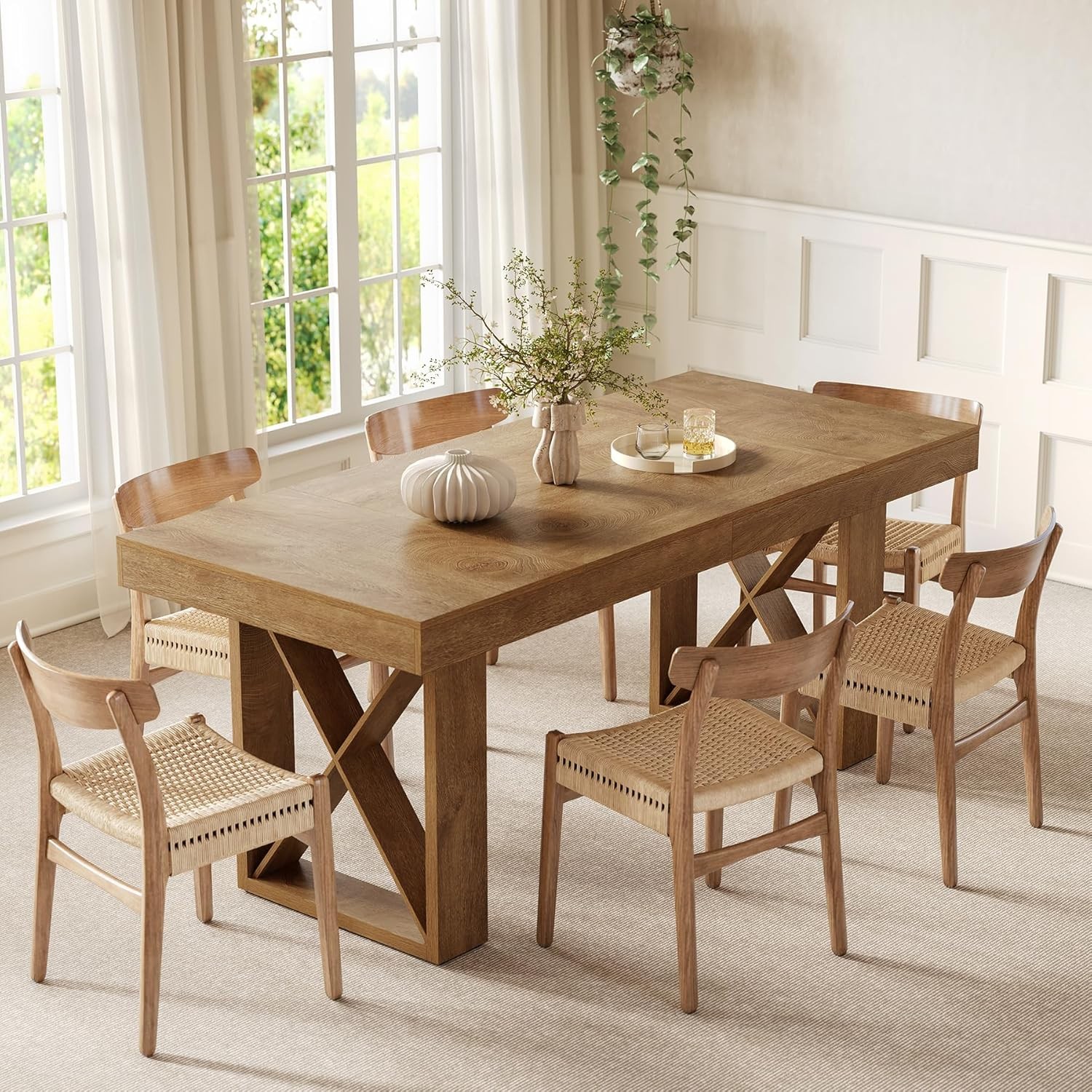 63-Inch Rectangle Dining Table for 4-6 People, Farmhouse Kitchen Dinner Table