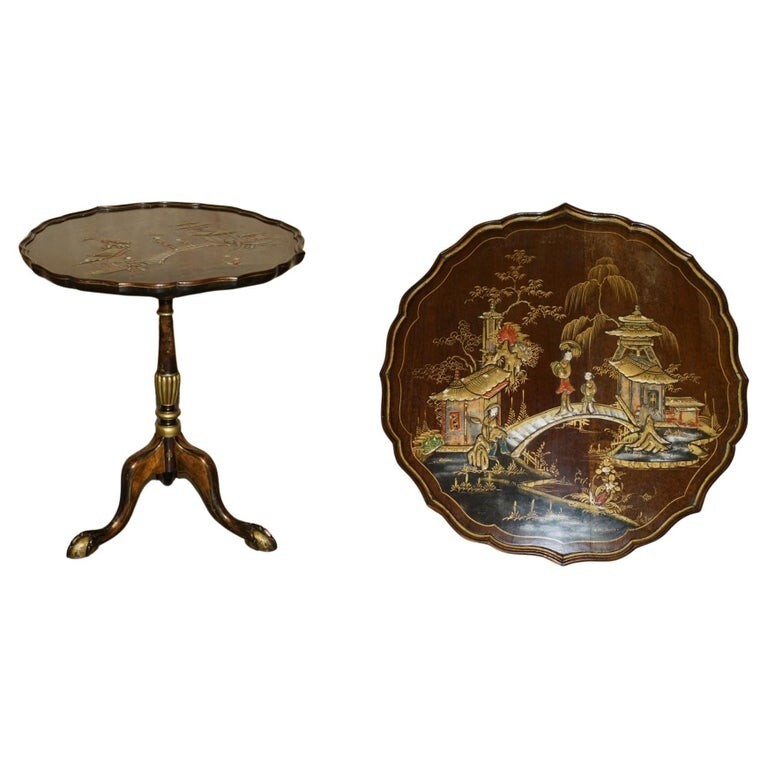 ANTIQUE CIRCA 1900 CHINESE CHINOISERIE TILT TOP SIDE END TABLE CLAW & BALL FEET