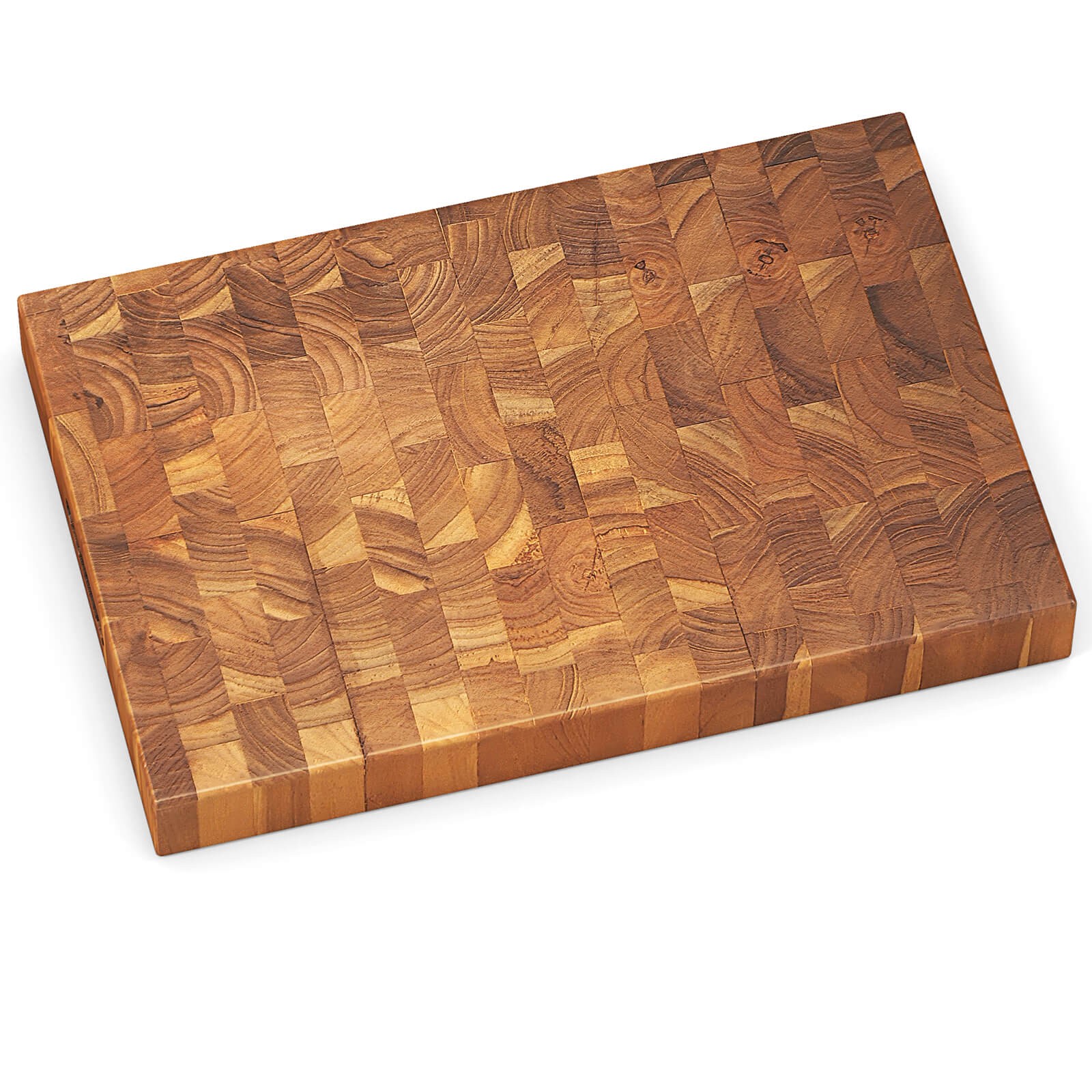 End Grain Cutting Board 18″ Teak Wood Chopping Block with Hand Grip