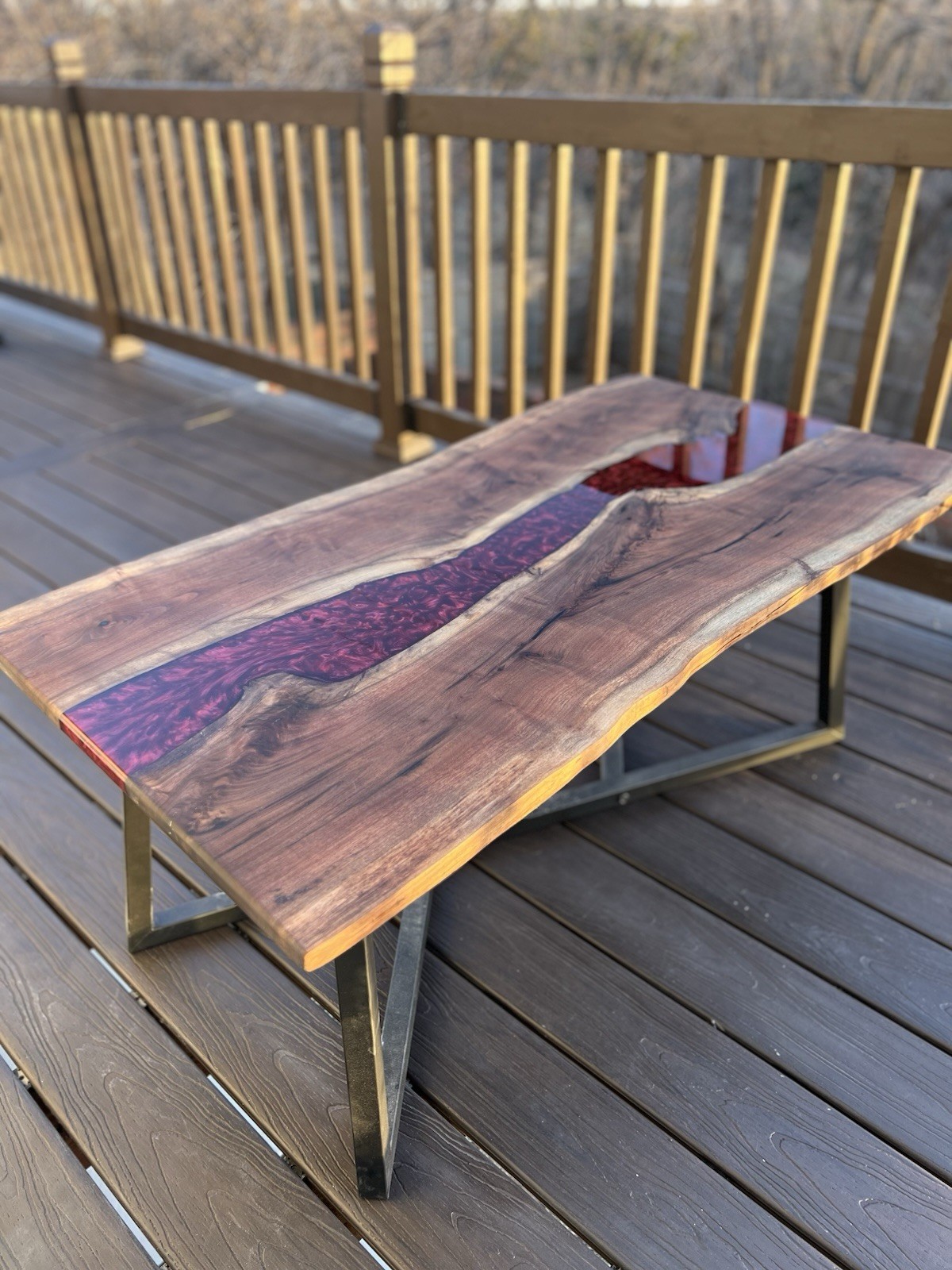 One-of-a-Kind Handmade Walnut Live Edge Coffee Table with Ruby Epoxy River