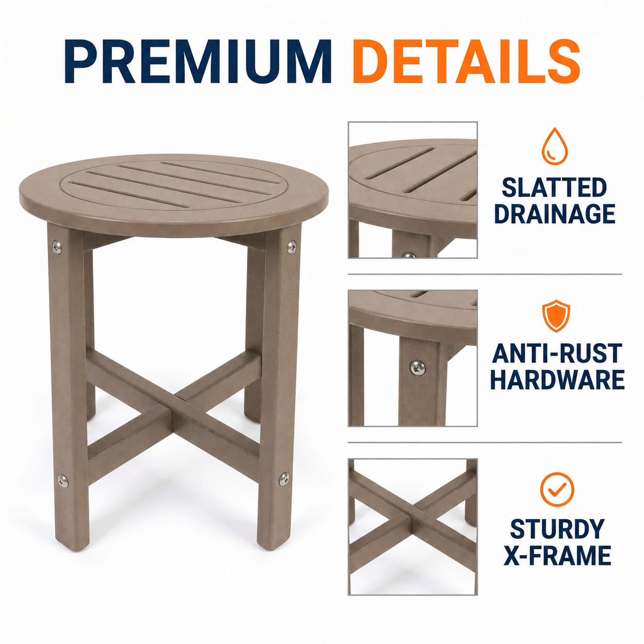 Antique Brown HDPE Outdoor Side Table 15.94″ L x 15.94″ W x 17.71″ H