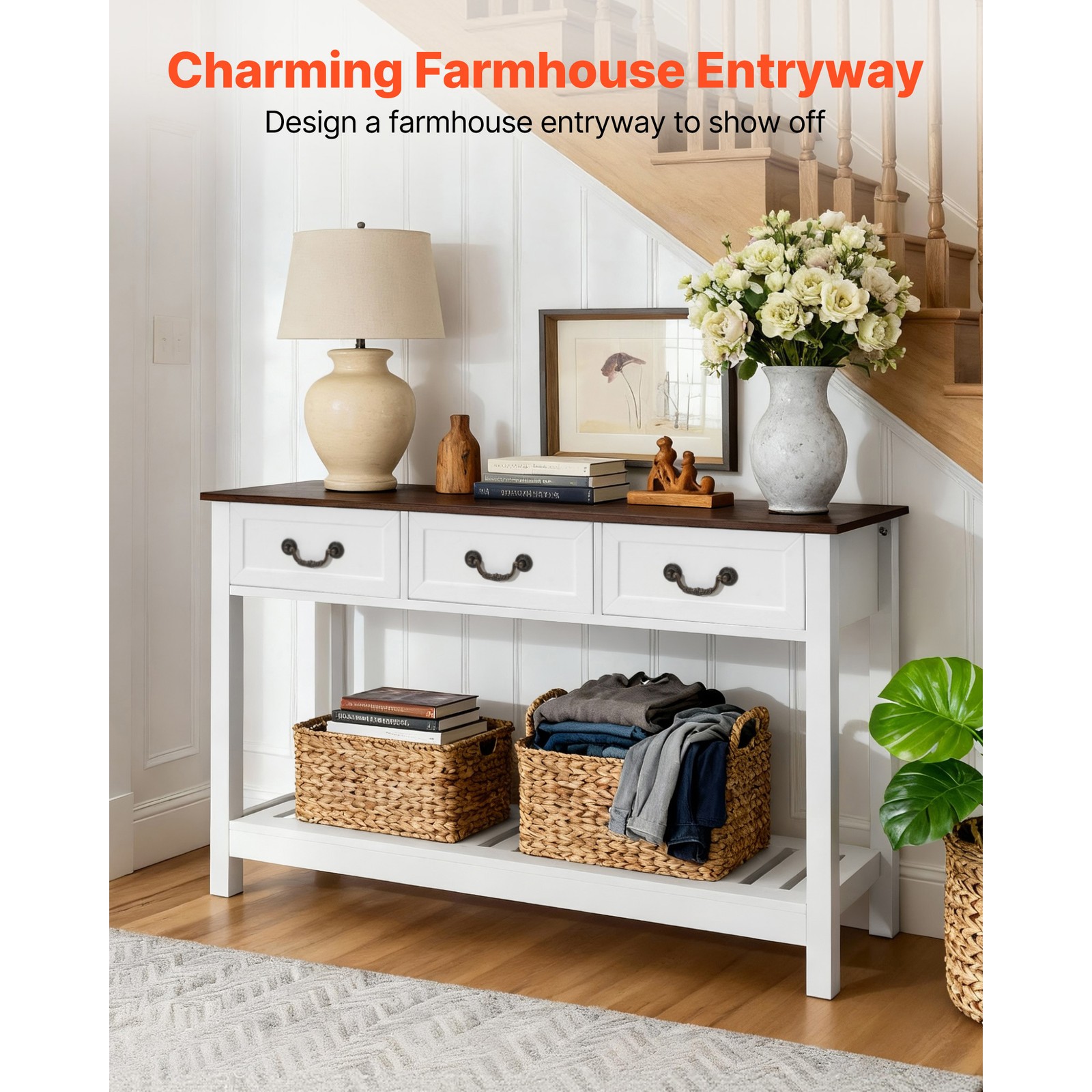 Uimoso 47″ Console Table with Drawers Rustic Sofa Desk Entryway Hall Side Stand