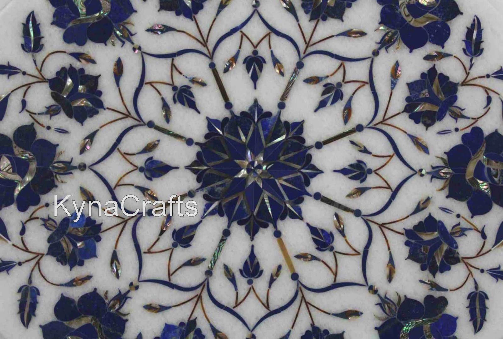 Lapis Lazuli Stone End Table Top with Inlay Work Octagon Marble Coffee Table