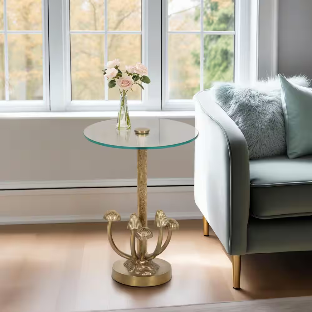 15 In. Gold round Glass Accent Table