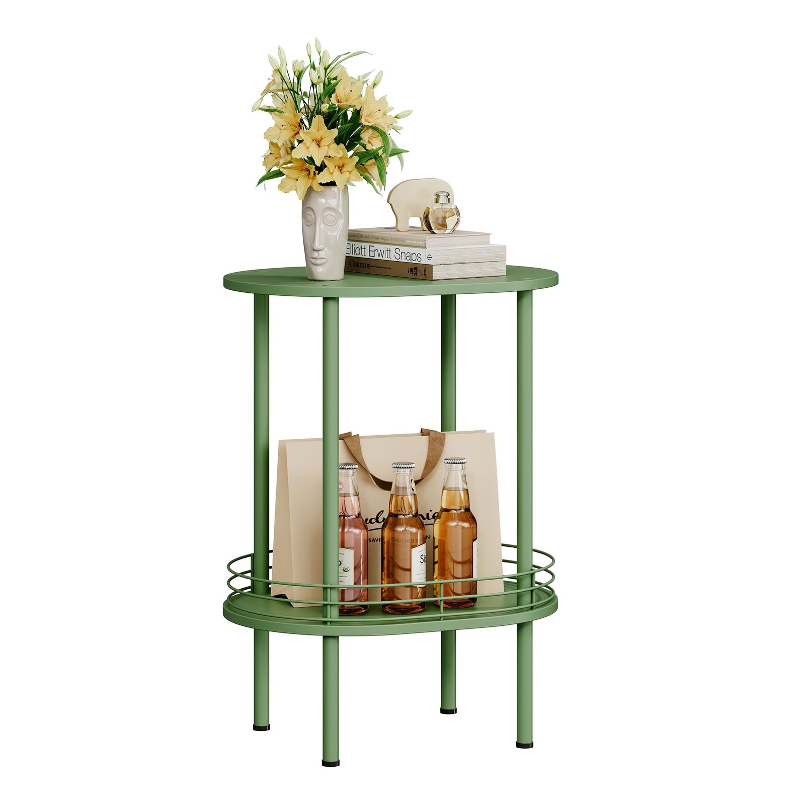Small Modern Oval Side Table with Storage,2-Tier Side Tables Living Room,Stur…