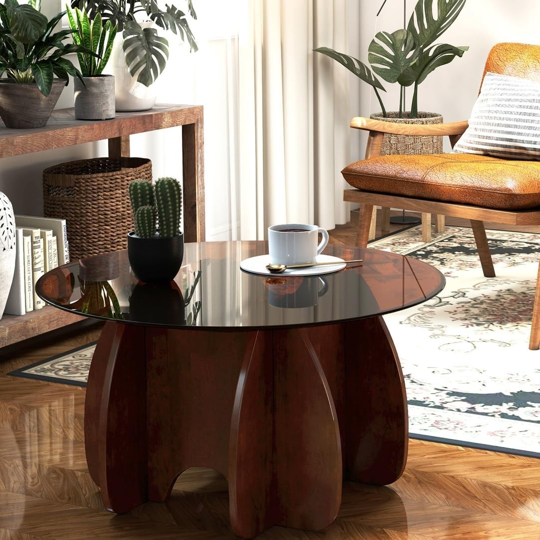 Modern Round Glass Coffee Table for Small Spaces – Unique Accent Table