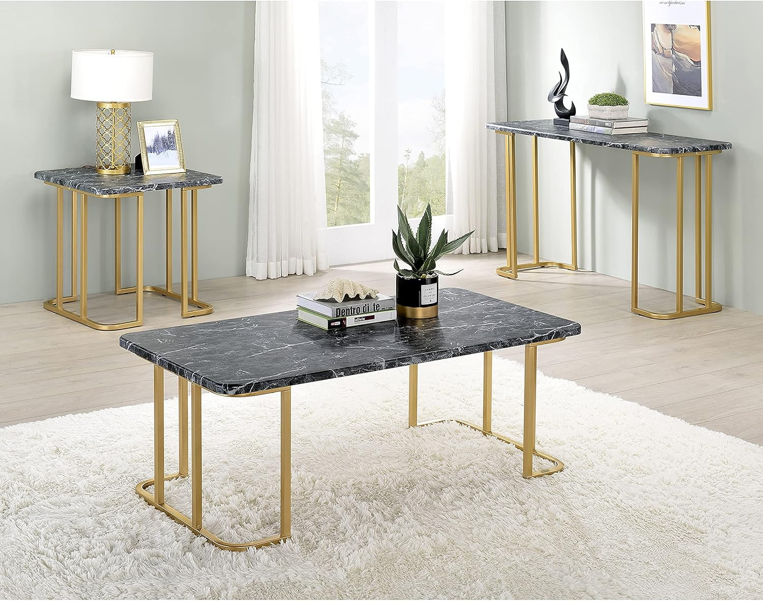 Scheben Modern Black Metal End Table, 24″ for Living Room & Bedroom