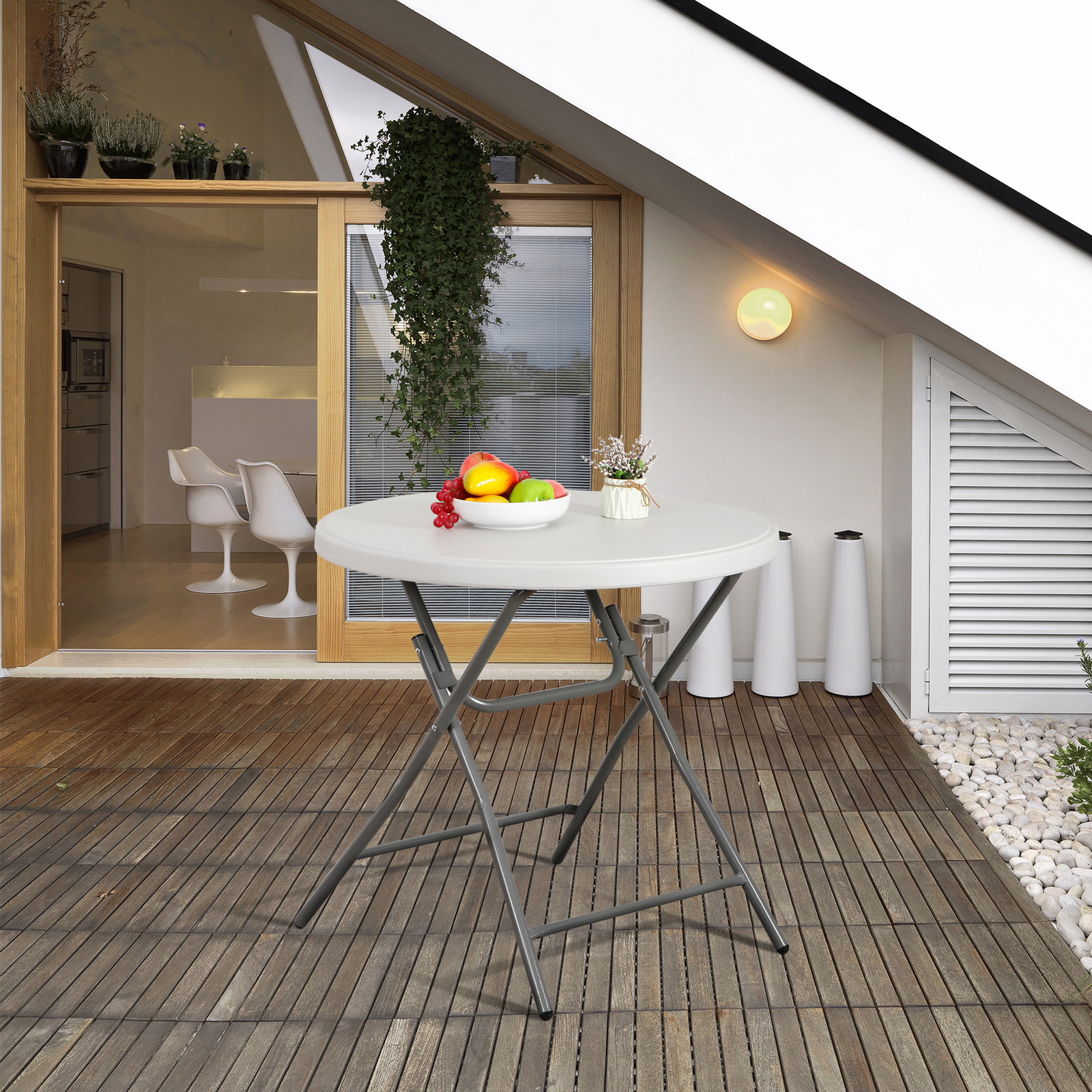 32″ Folding Table Round Plastic Cafe Dining Card Table In/Outdoor Party White