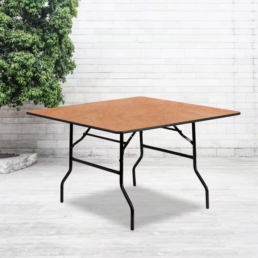 Natural 48 In. Square All-Occasion Wood Folding Event Table, Foldable Square Por