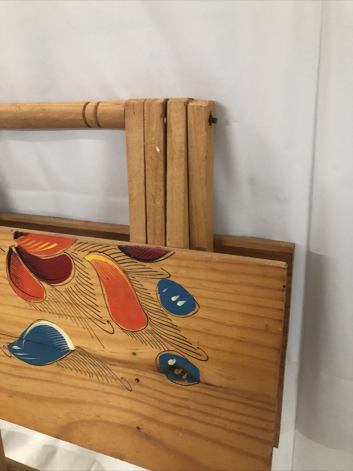 Rare Handmade Cedar Folding Table W/design Wooden End table light weight