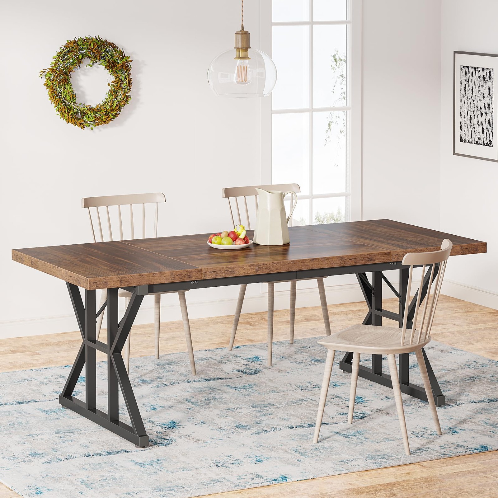 Farmhouse Dining Table for 6 People, 70.8-Inch Rectangular Wood Dining Table,…