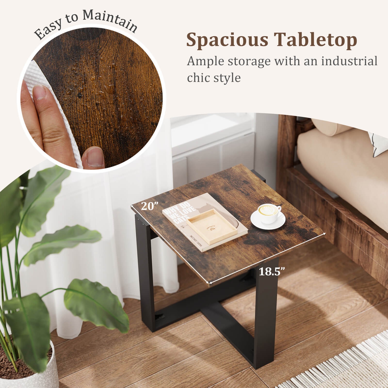 End Table, Industrial Sofa Side Table with Metal Frame for Small Space,Bedroom