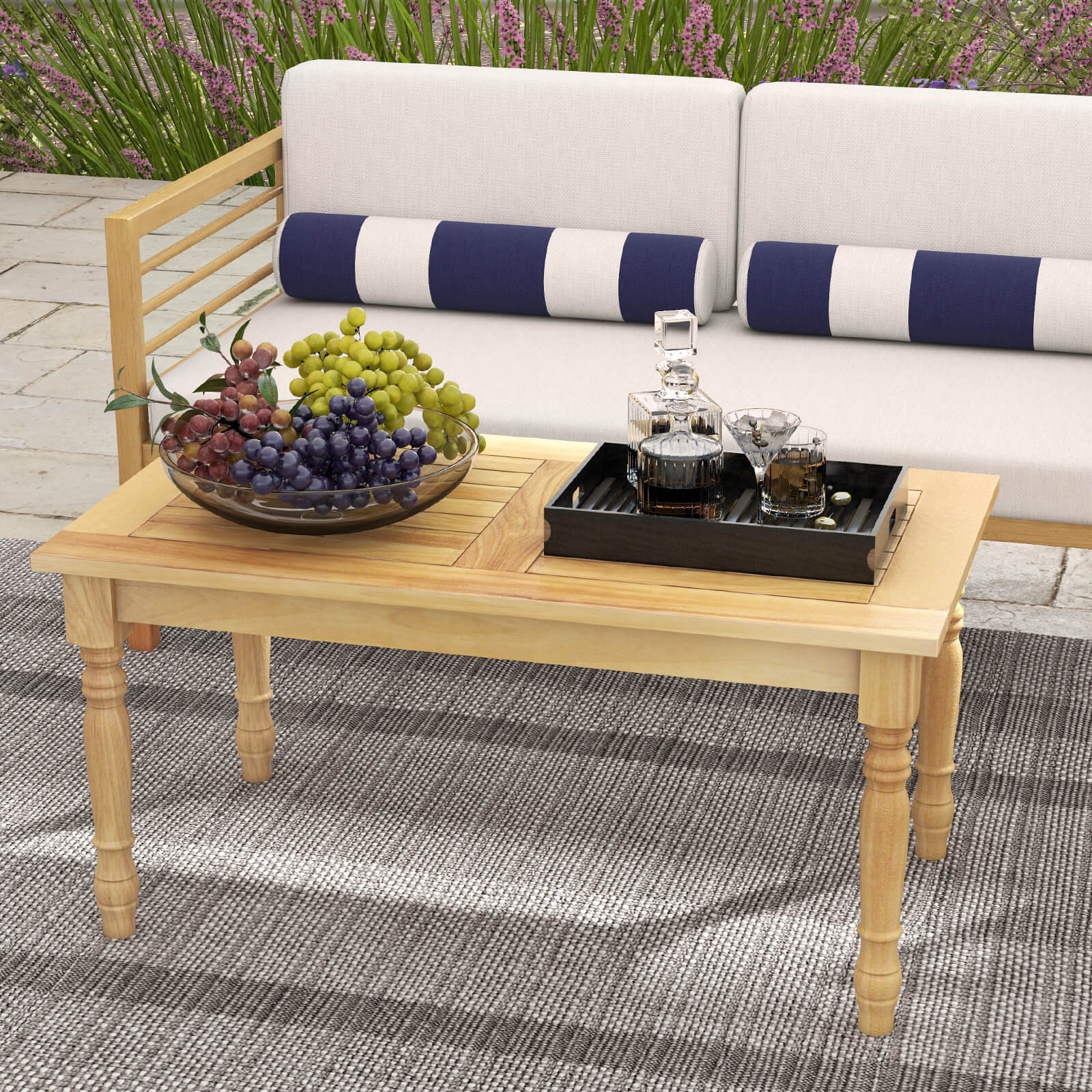 Patio Coffee Table w/ Solid Teak Wood Structure Slatted Tabletop for Backyard