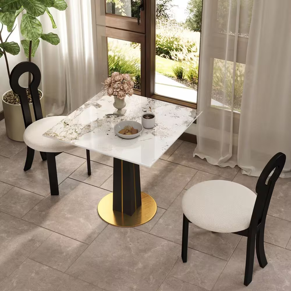 33 In. Modern Square Pandora Sintered Stone Tabletop Dining Table with Solid Woo