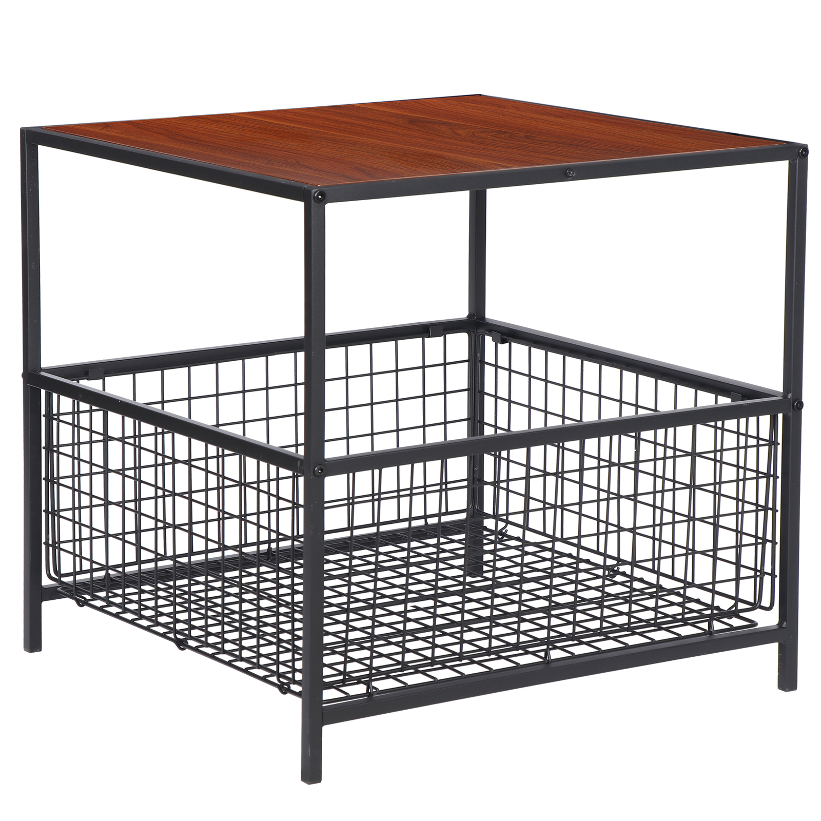 Metal Frame Compact Coffee Table Cabinet Living Room Storage Cabinet Black&Brown