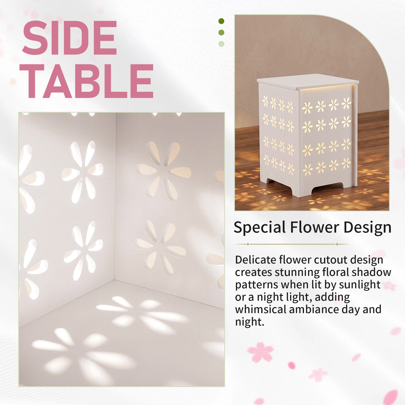 Small Side Table Living Room, Bedroom PVC Bedside w/ Storage Rack for Indoor