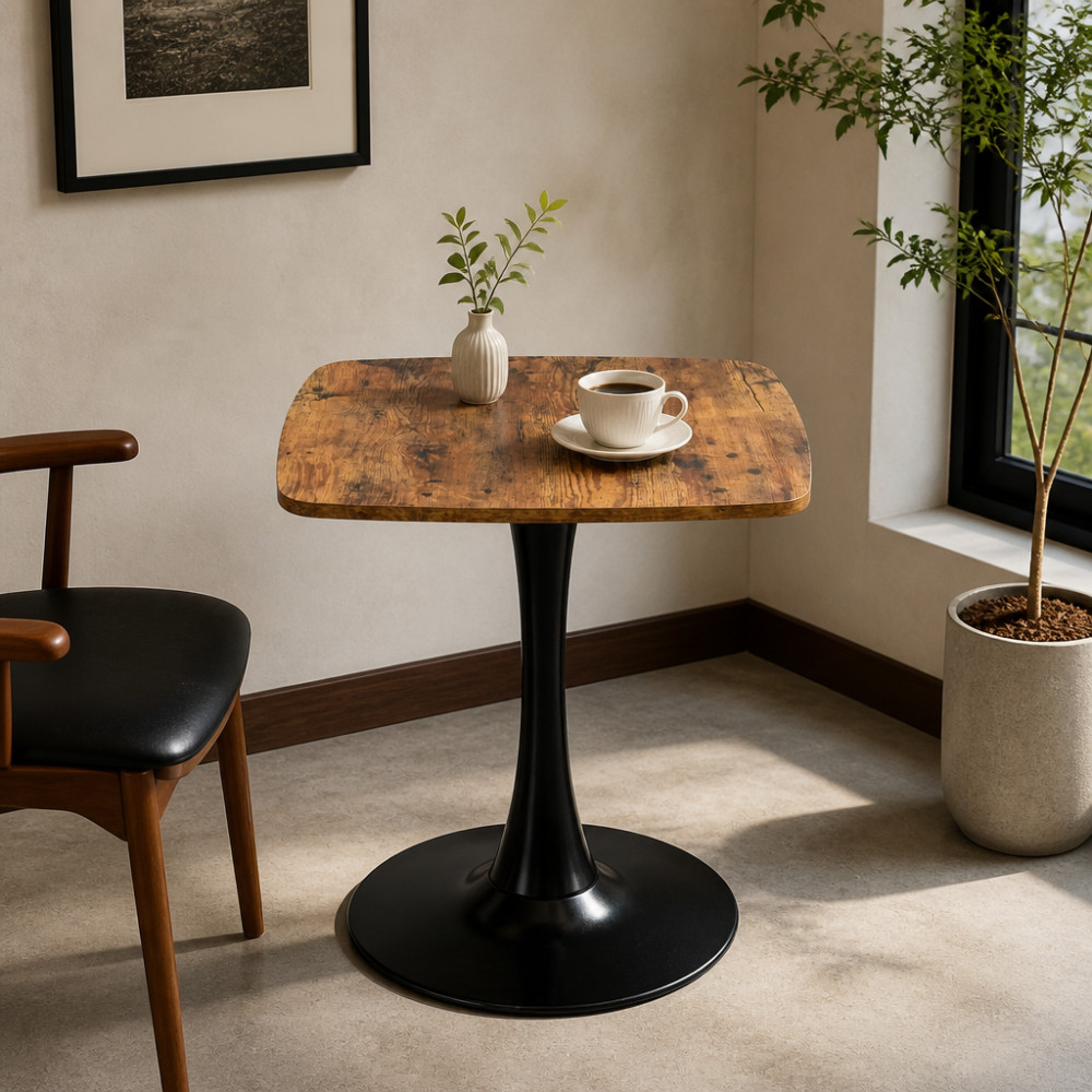 24″ Square Tulip Table with MDF Tabletop & Matte Black Metal Pedestal Base
