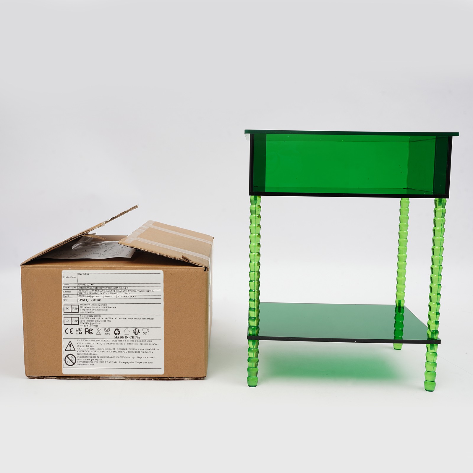 Acrylic Side Table End Table w/ Storage Nightstand for Living Room Bedroom Green