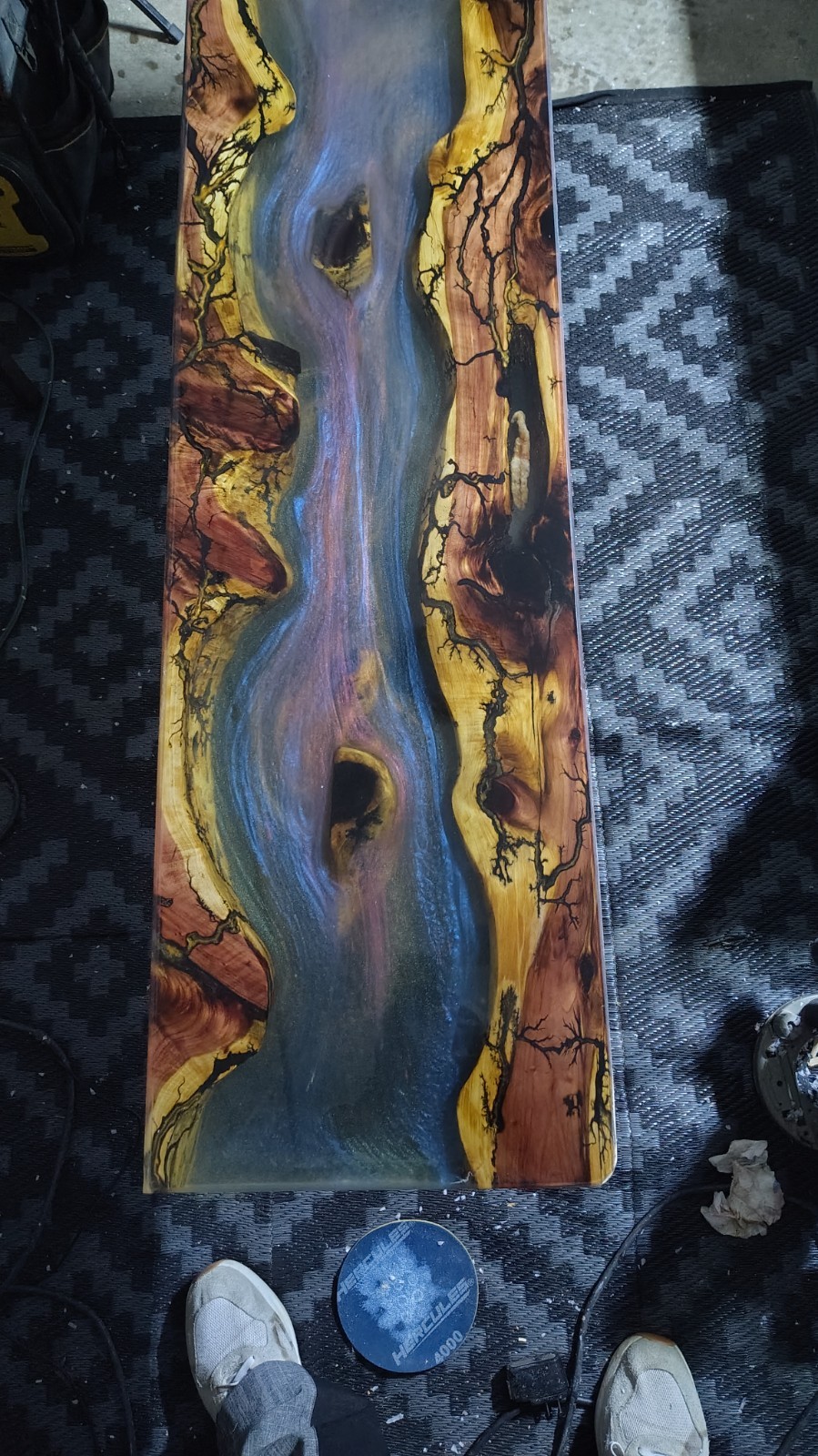 Red Cedar Epoxy Translucent River Table With Electricity Fracked Accents